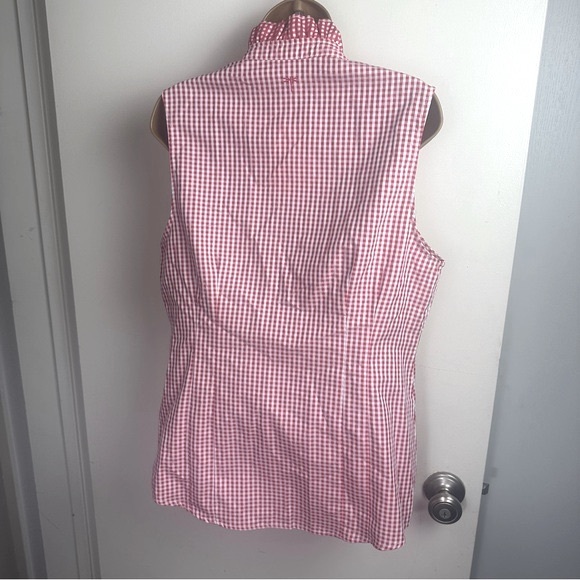 Tyler Boe Red White Gingham Cotton Button Down Ruffle Neck Sleeveless Top NWT 10 - Picture 5 of 16